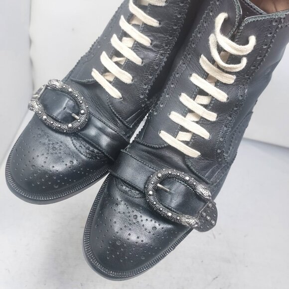Gucci Queercore Black Bee Lace Up Buckle Strap Boot - Picture 5 of 11